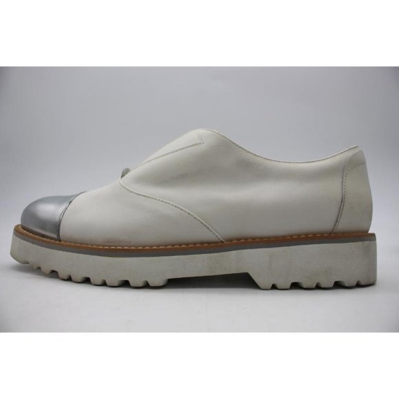 HOGAN White Silver Toe Cap Laceless Women's EU 37.5 Loafers Made in Italy - Picture 4 of 10